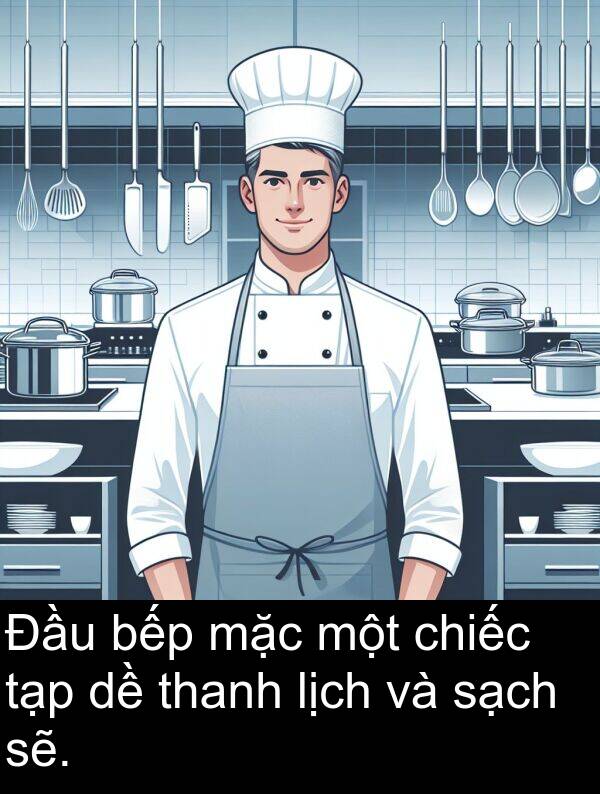 chiếc: Đầu bếp mặc một chiếc tạp dề thanh lịch và sạch sẽ.