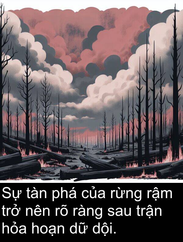 hoạn: Sự tàn phá của rừng rậm trở nên rõ ràng sau trận hỏa hoạn dữ dội.