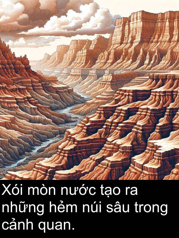 hẻm: Xói mòn nước tạo ra những hẻm núi sâu trong cảnh quan.