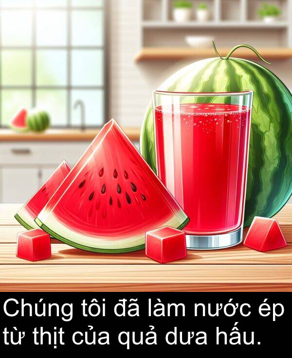 dưa: Chúng tôi đã làm nước ép từ thịt của quả dưa hấu.