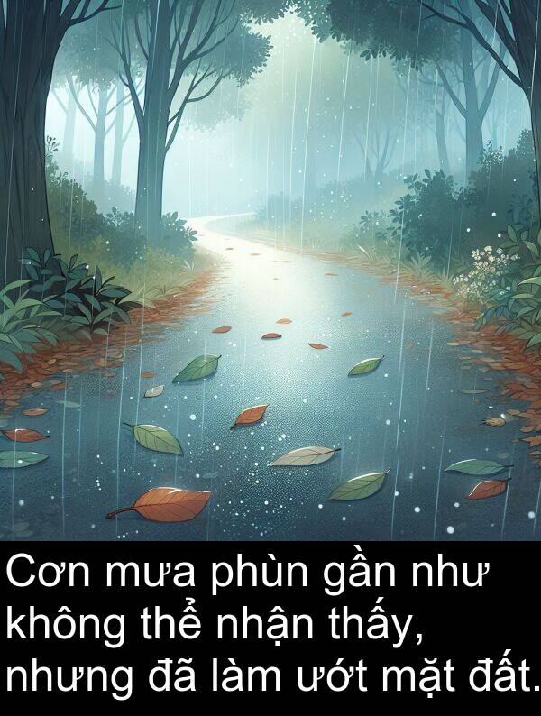 ướt: Cơn mưa phùn gần như không thể nhận thấy, nhưng đã làm ướt mặt đất.