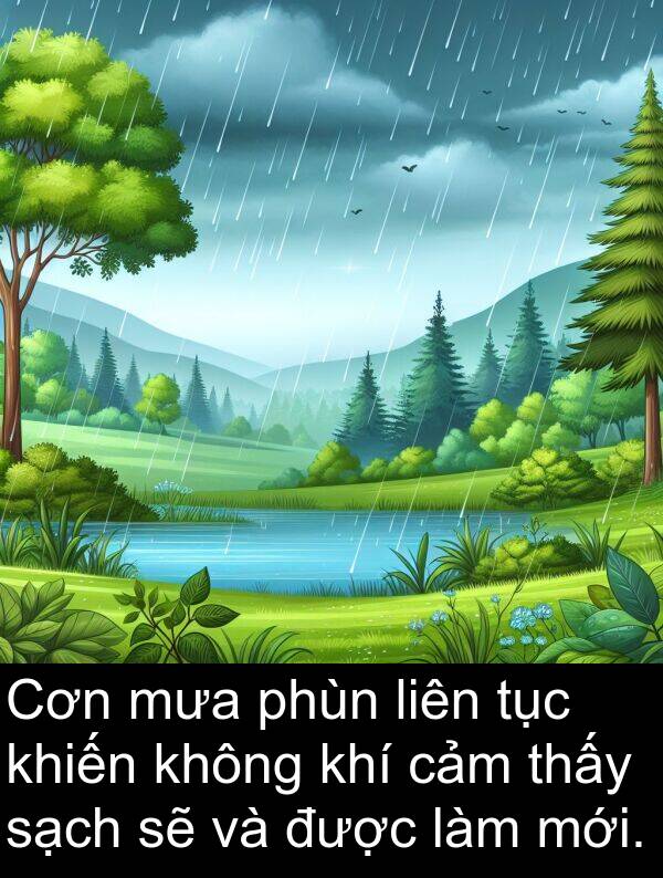mưa: Cơn mưa phùn liên tục khiến không khí cảm thấy sạch sẽ và được làm mới.