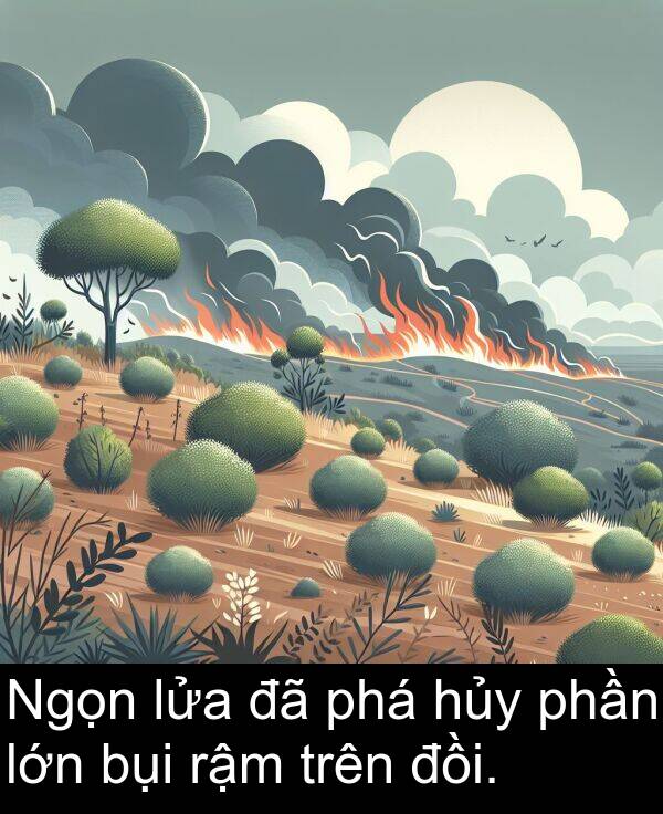 lửa: Ngọn lửa đã phá hủy phần lớn bụi rậm trên đồi.