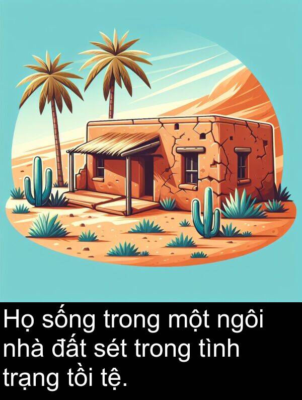 trạng: Họ sống trong một ngôi nhà đất sét trong tình trạng tồi tệ.