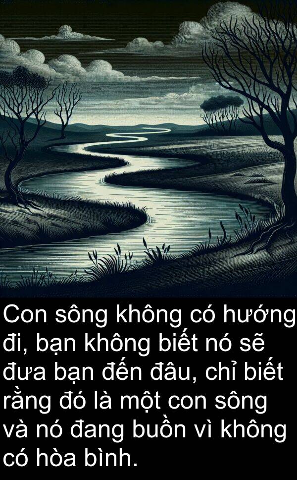 đâu: Con sông không có hướng đi, bạn không biết nó sẽ đưa bạn đến đâu, chỉ biết rằng đó là một con sông và nó đang buồn vì không có hòa bình.