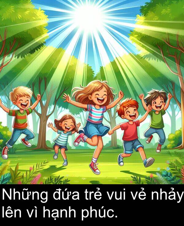 đứa: Những đứa trẻ vui vẻ nhảy lên vì hạnh phúc.