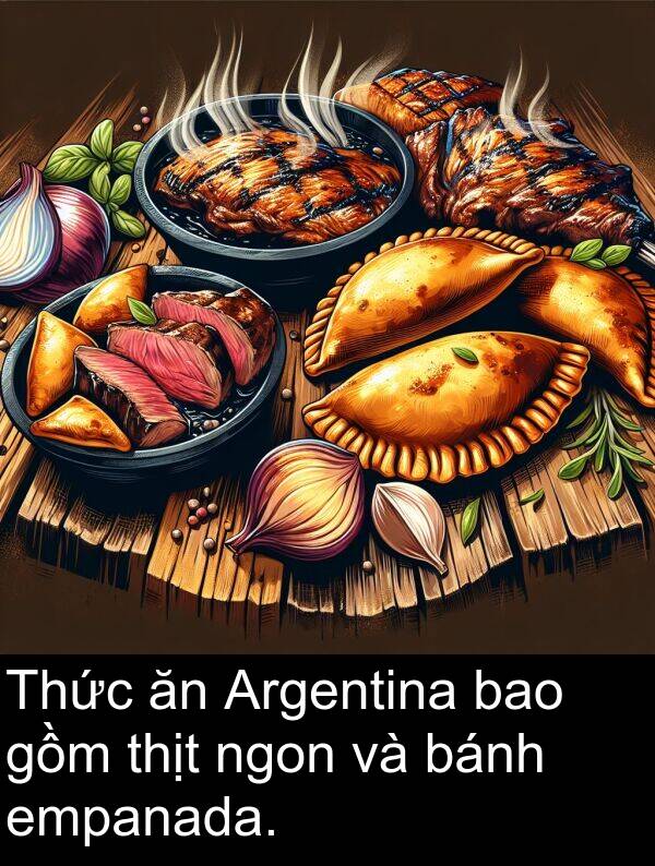 bánh: Thức ăn Argentina bao gồm thịt ngon và bánh empanada.