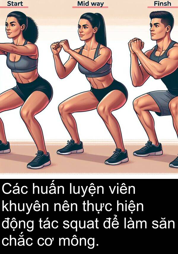 huấn: Các huấn luyện viên khuyên nên thực hiện động tác squat để làm săn chắc cơ mông.
