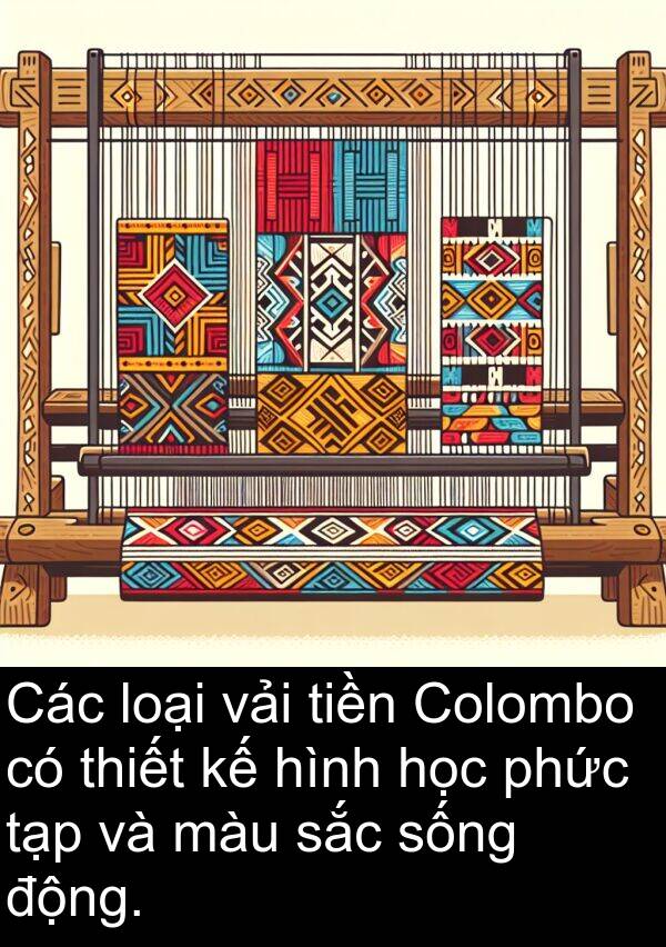 vải: Các loại vải tiền Colombo có thiết kế hình học phức tạp và màu sắc sống động.