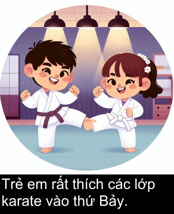 lớp: Trẻ em rất thích các lớp karate vào thứ Bảy.