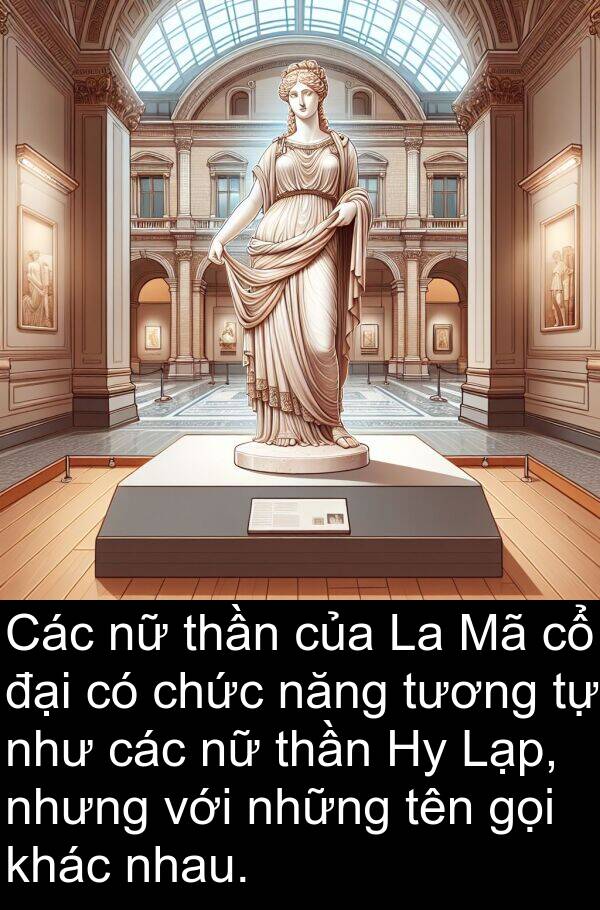 gọi: Các nữ thần của La Mã cổ đại có chức năng tương tự như các nữ thần Hy Lạp, nhưng với những tên gọi khác nhau.