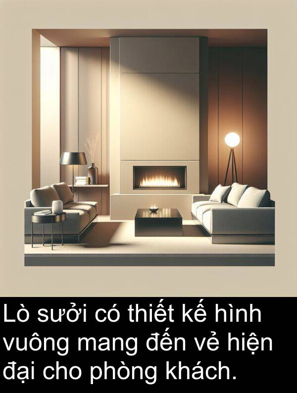 mang: Lò sưởi có thiết kế hình vuông mang đến vẻ hiện đại cho phòng khách.
