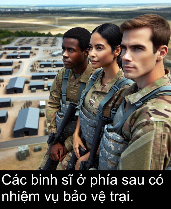 binh: Các binh sĩ ở phía sau có nhiệm vụ bảo vệ trại.