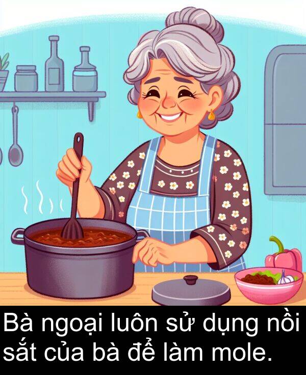 nồi: Bà ngoại luôn sử dụng nồi sắt của bà để làm mole.