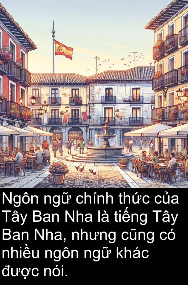 ngôn: Ngôn ngữ chính thức của Tây Ban Nha là tiếng Tây Ban Nha, nhưng cũng có nhiều ngôn ngữ khác được nói.
