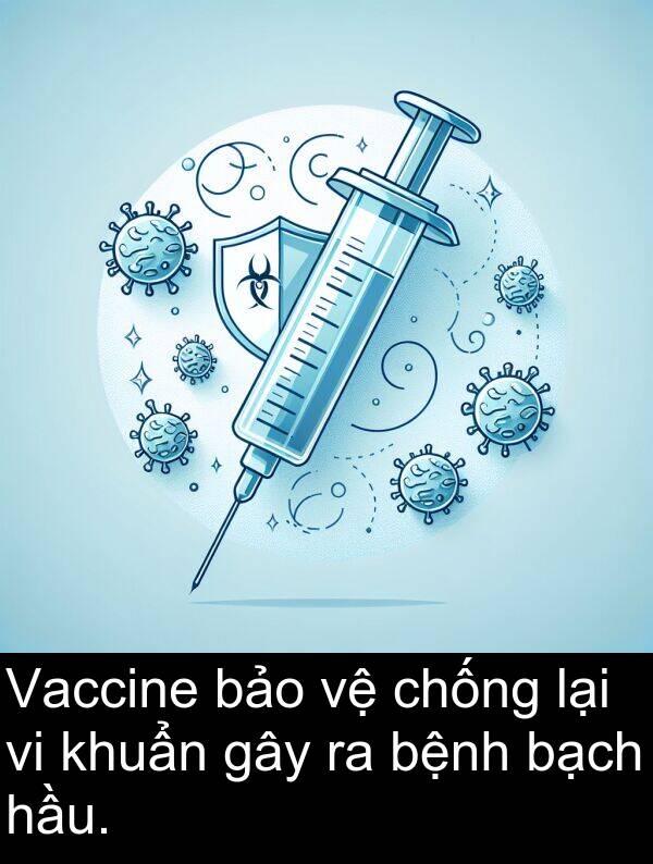 chống: Vaccine bảo vệ chống lại vi khuẩn gây ra bệnh bạch hầu.