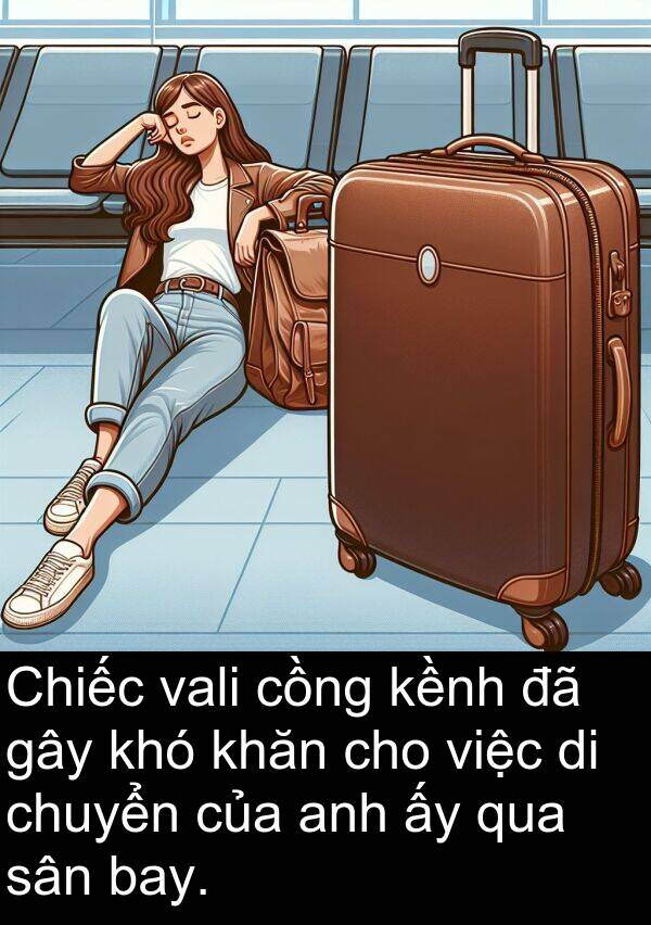 sân: Chiếc vali cồng kềnh đã gây khó khăn cho việc di chuyển của anh ấy qua sân bay.