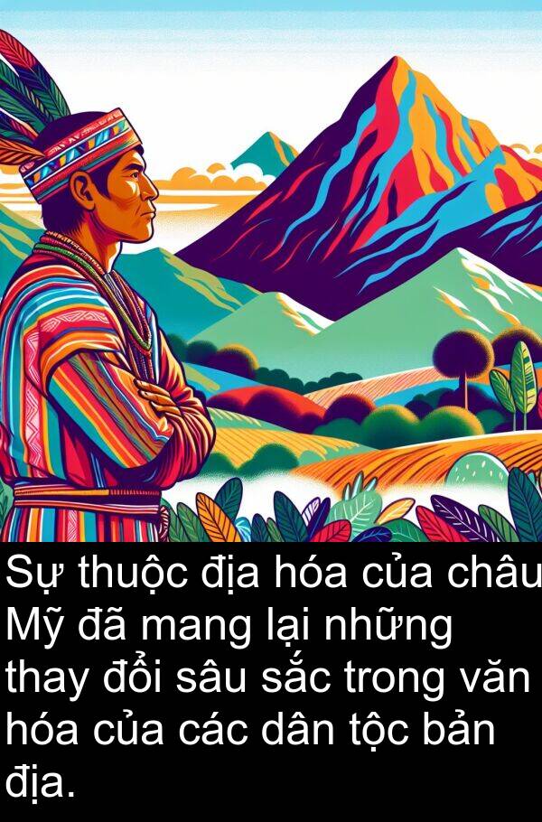 châu: Sự thuộc địa hóa của châu Mỹ đã mang lại những thay đổi sâu sắc trong văn hóa của các dân tộc bản địa.