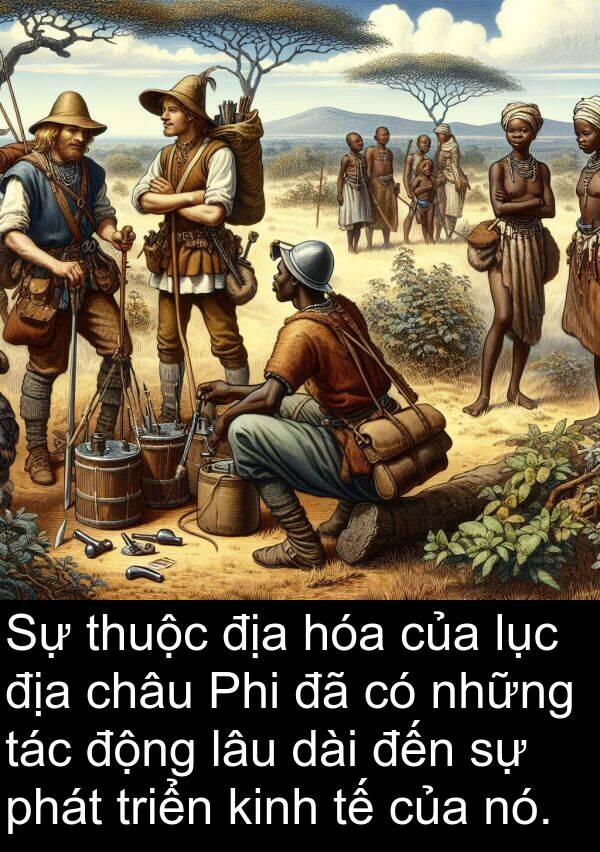 lục: Sự thuộc địa hóa của lục địa châu Phi đã có những tác động lâu dài đến sự phát triển kinh tế của nó.