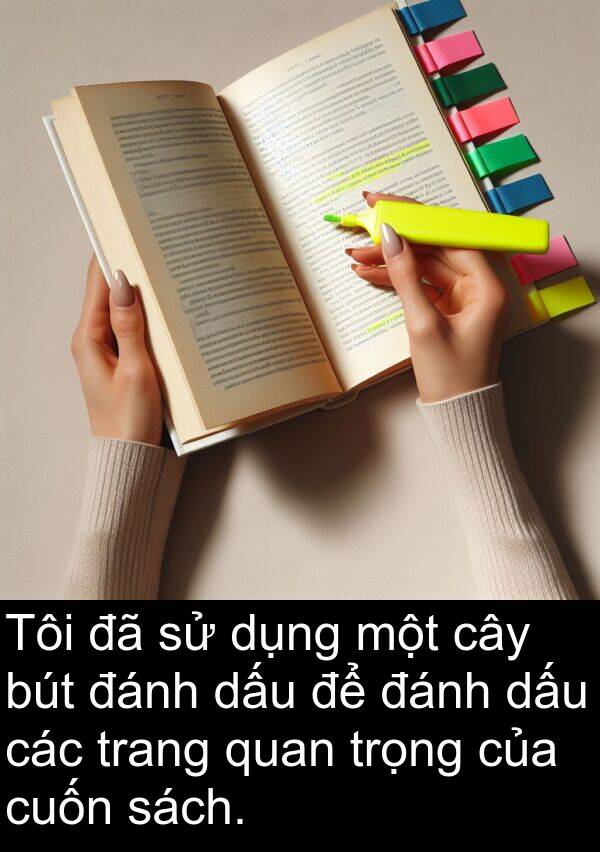 đánh: Tôi đã sử dụng một cây bút đánh dấu để đánh dấu các trang quan trọng của cuốn sách.