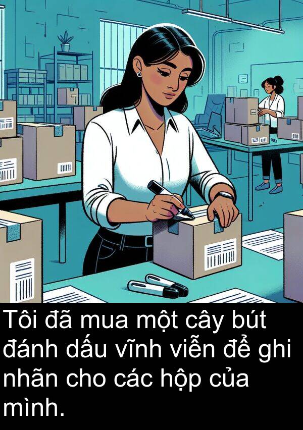 đánh: Tôi đã mua một cây bút đánh dấu vĩnh viễn để ghi nhãn cho các hộp của mình.