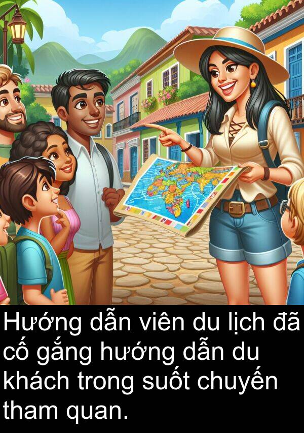 chuyến: Hướng dẫn viên du lịch đã cố gắng hướng dẫn du khách trong suốt chuyến tham quan.