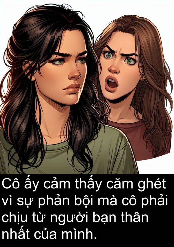 ghét: Cô ấy cảm thấy căm ghét vì sự phản bội mà cô phải chịu từ người bạn thân nhất của mình.