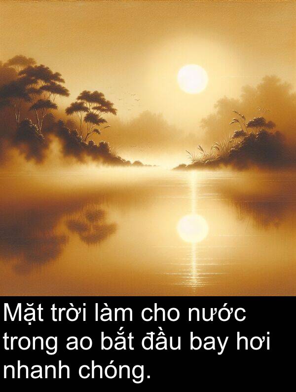 đầu: Mặt trời làm cho nước trong ao bắt đầu bay hơi nhanh chóng.
