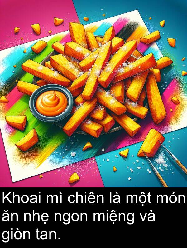 món: Khoai mì chiên là một món ăn nhẹ ngon miệng và giòn tan.