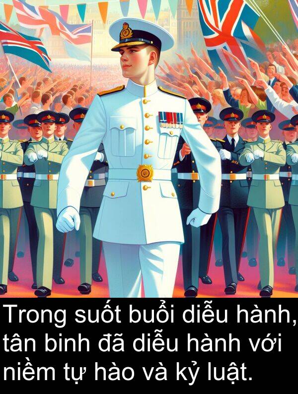 niềm: Trong suốt buổi diễu hành, tân binh đã diễu hành với niềm tự hào và kỷ luật.