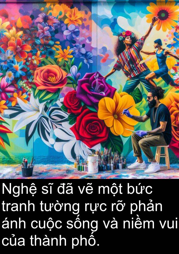 niềm: Nghệ sĩ đã vẽ một bức tranh tường rực rỡ phản ánh cuộc sống và niềm vui của thành phố.