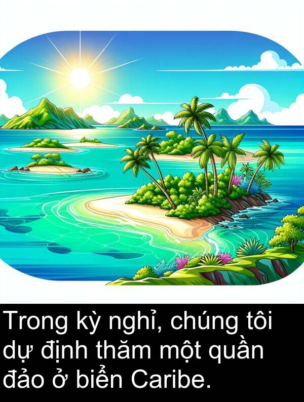 đảo: Trong kỳ nghỉ, chúng tôi dự định thăm một quần đảo ở biển Caribe.