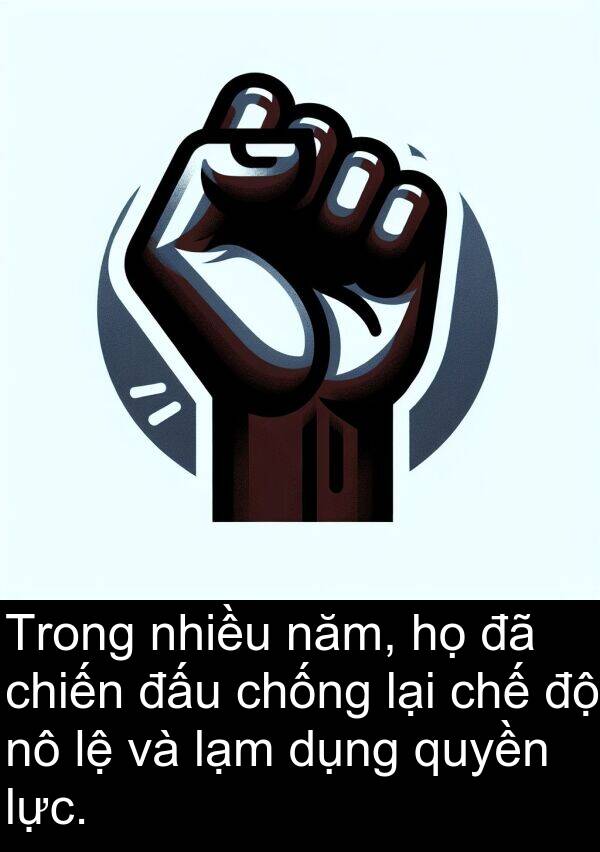 chiến: Trong nhiều năm, họ đã chiến đấu chống lại chế độ nô lệ và lạm dụng quyền lực.