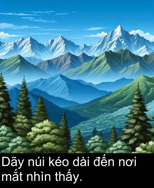 đến: Dãy núi kéo dài đến nơi mắt nhìn thấy.