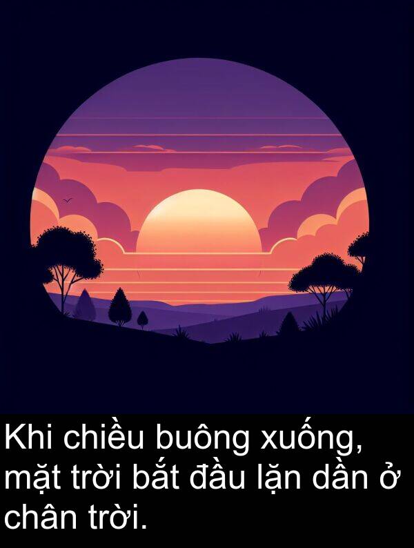 đầu: Khi chiều buông xuống, mặt trời bắt đầu lặn dần ở chân trời.