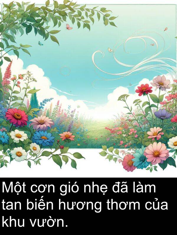 biến: Một cơn gió nhẹ đã làm tan biến hương thơm của khu vườn.