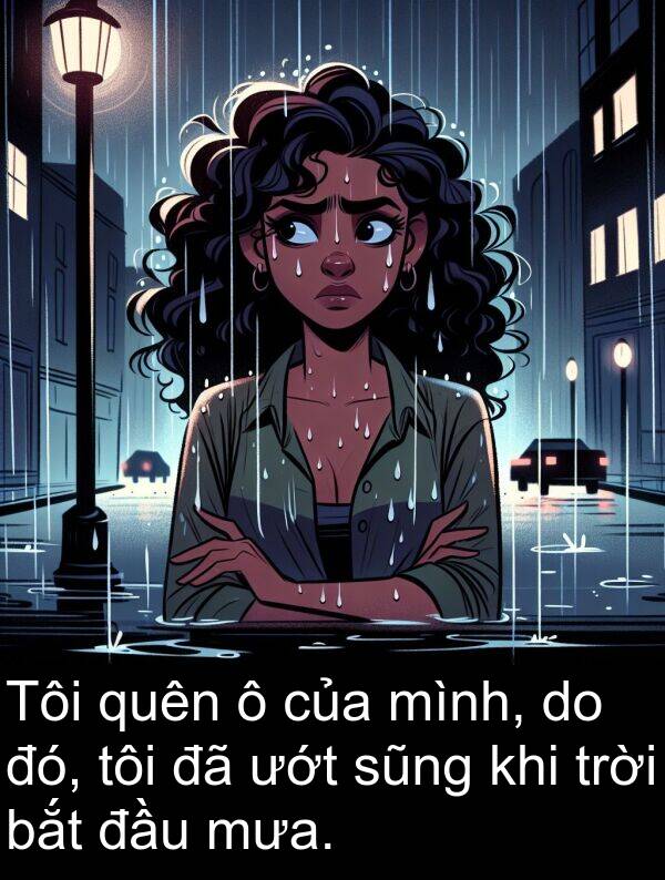 đó: Tôi quên ô của mình, do đó, tôi đã ướt sũng khi trời bắt đầu mưa.