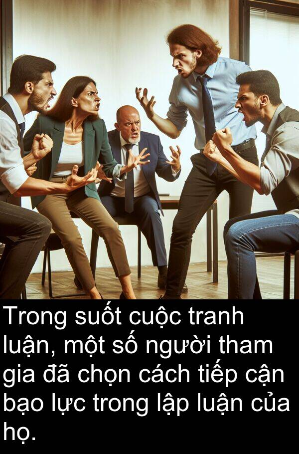 chọn: Trong suốt cuộc tranh luận, một số người tham gia đã chọn cách tiếp cận bạo lực trong lập luận của họ.