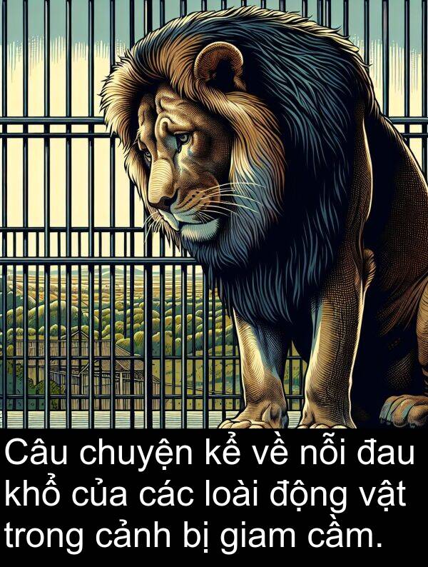 đau: Câu chuyện kể về nỗi đau khổ của các loài động vật trong cảnh bị giam cầm.