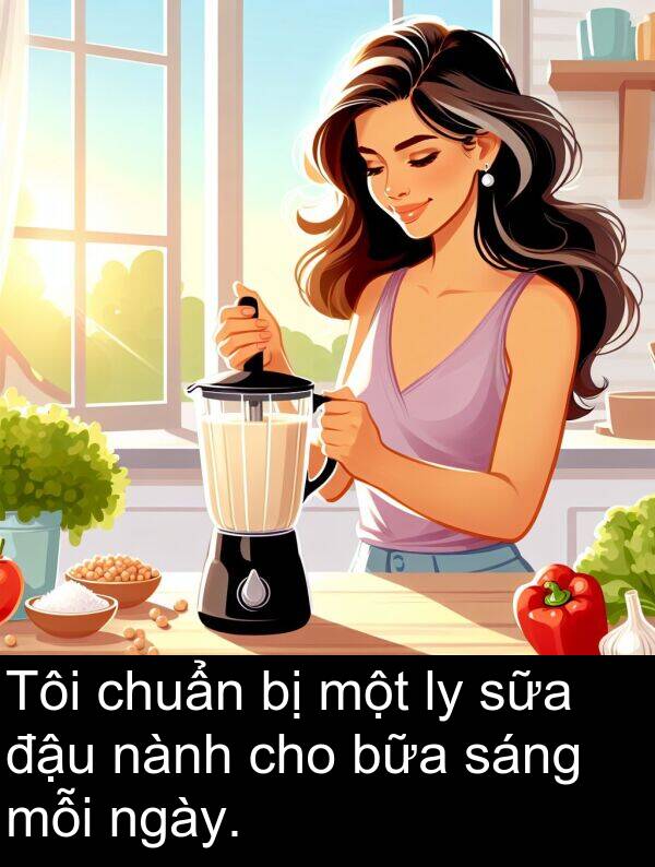 bữa: Tôi chuẩn bị một ly sữa đậu nành cho bữa sáng mỗi ngày.