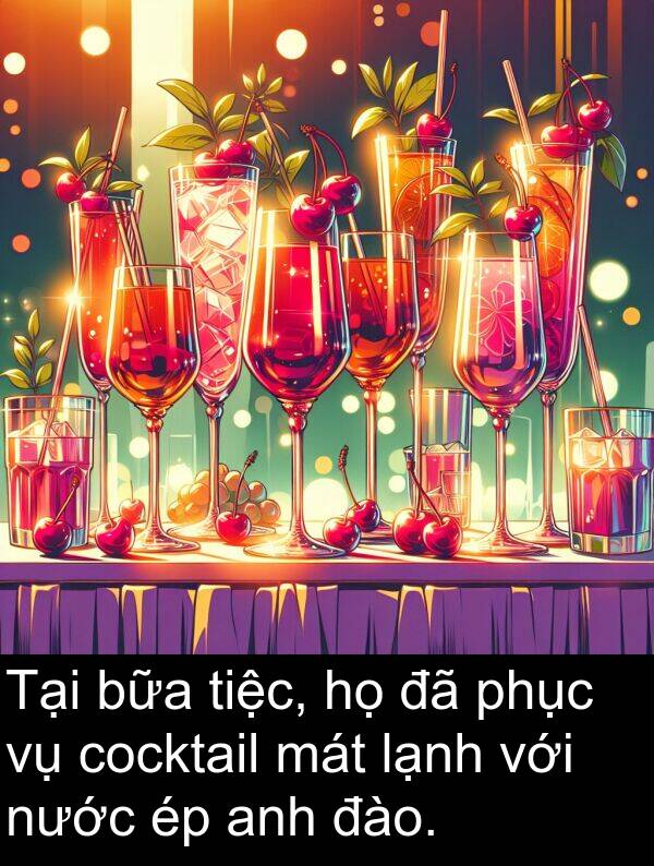 bữa: Tại bữa tiệc, họ đã phục vụ cocktail mát lạnh với nước ép anh đào.