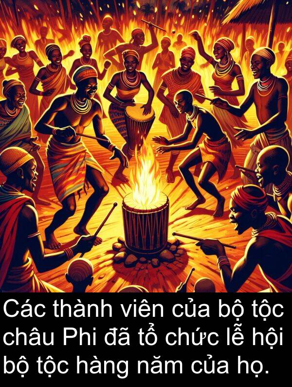 châu: Các thành viên của bộ tộc châu Phi đã tổ chức lễ hội bộ tộc hàng năm của họ.