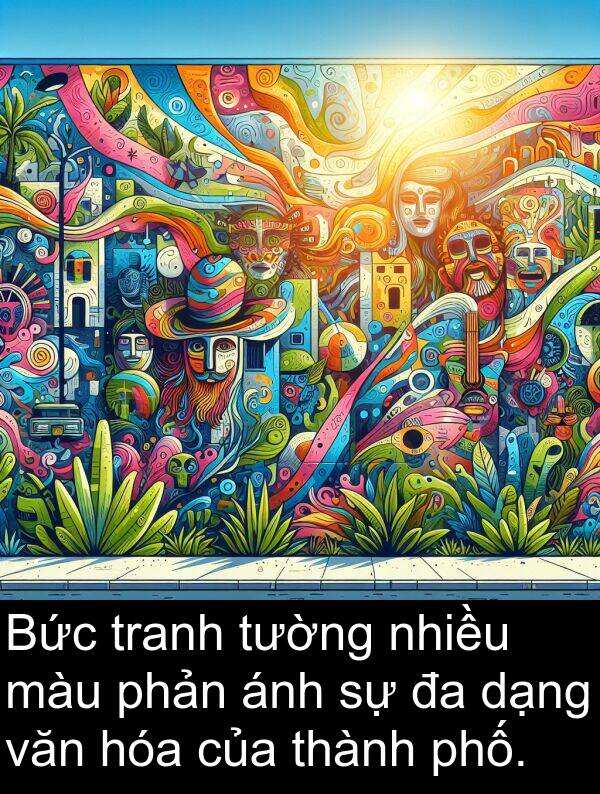 dạng: Bức tranh tường nhiều màu phản ánh sự đa dạng văn hóa của thành phố.