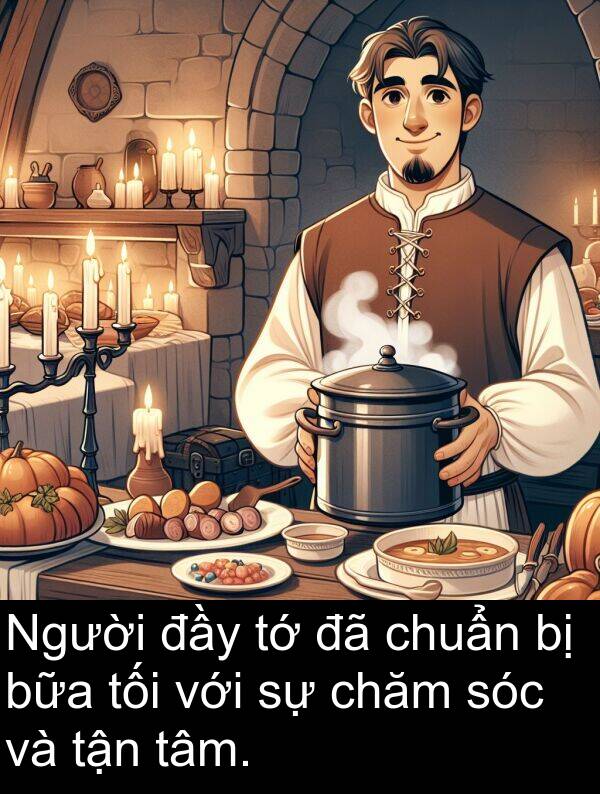 bữa: Người đầy tớ đã chuẩn bị bữa tối với sự chăm sóc và tận tâm.