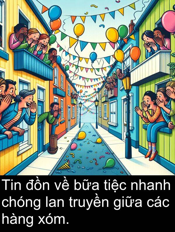 bữa: Tin đồn về bữa tiệc nhanh chóng lan truyền giữa các hàng xóm.