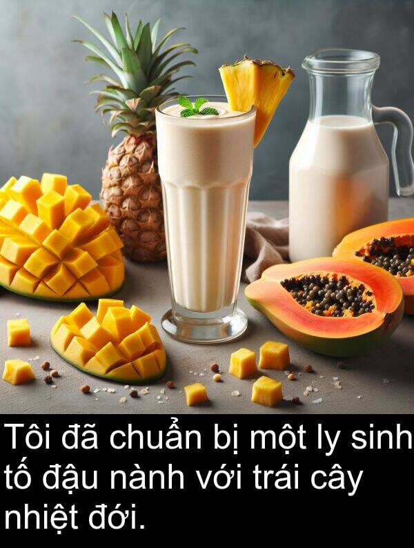 nành: Tôi đã chuẩn bị một ly sinh tố đậu nành với trái cây nhiệt đới.