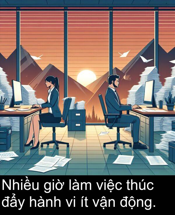 đẩy: Nhiều giờ làm việc thúc đẩy hành vi ít vận động.
