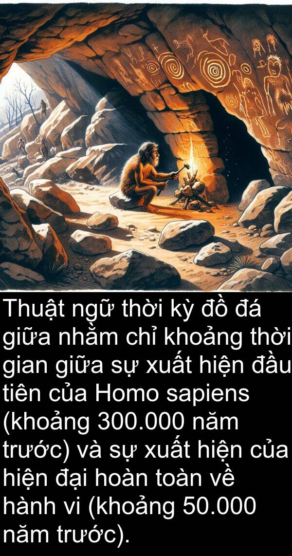 nhằm: Thuật ngữ thời kỳ đồ đá giữa nhằm chỉ khoảng thời gian giữa sự xuất hiện đầu tiên của Homo sapiens (khoảng 300.000 năm trước) và sự xuất hiện của hiện đại hoàn toàn về hành vi (khoảng 50.000 năm trước).