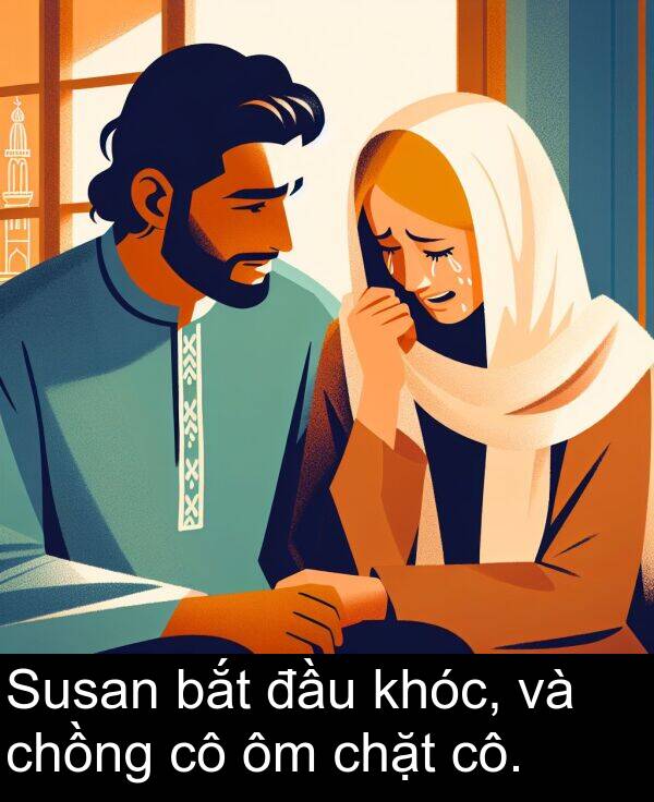 đầu: Susan bắt đầu khóc, và chồng cô ôm chặt cô.