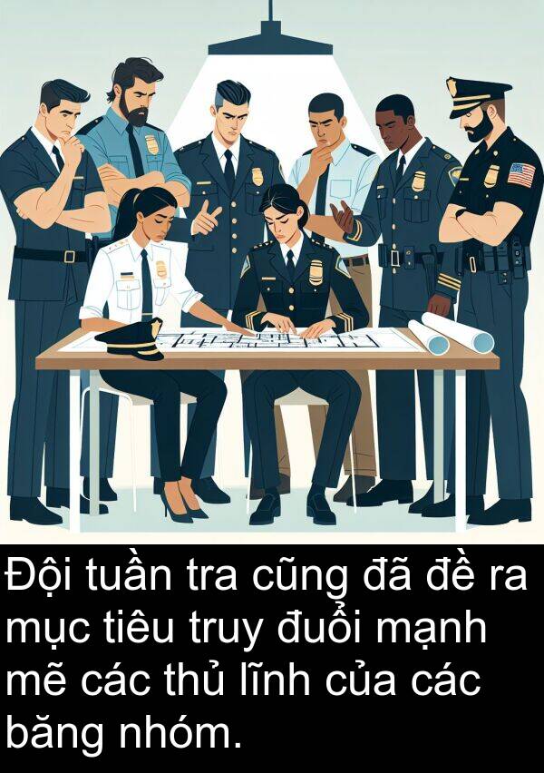đuổi: Đội tuần tra cũng đã đề ra mục tiêu truy đuổi mạnh mẽ các thủ lĩnh của các băng nhóm.